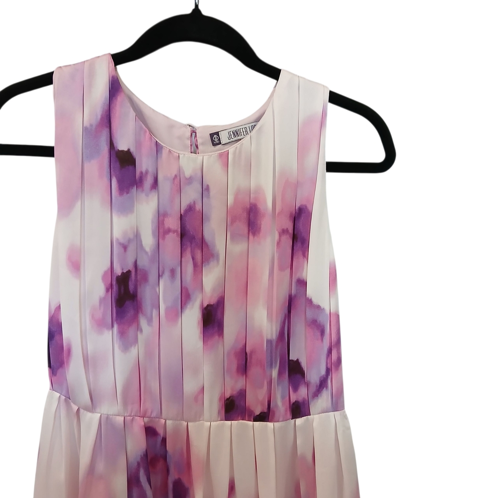 Jennifer‎ Lopez Pink and Purple Abstract Floral Dress Size 8  Sleeveless Pleated - Picture 2 of 10